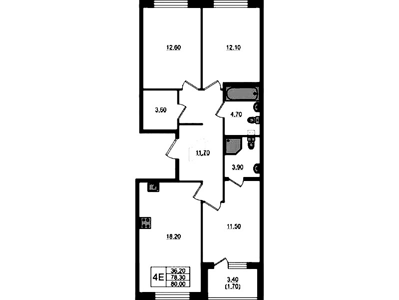 3-комнатная квартира 80 м², 1/4 эт., ЖК «Пулковский дом»